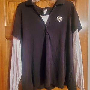 Like New -layered look attached long sleeve tee with rhinestones.